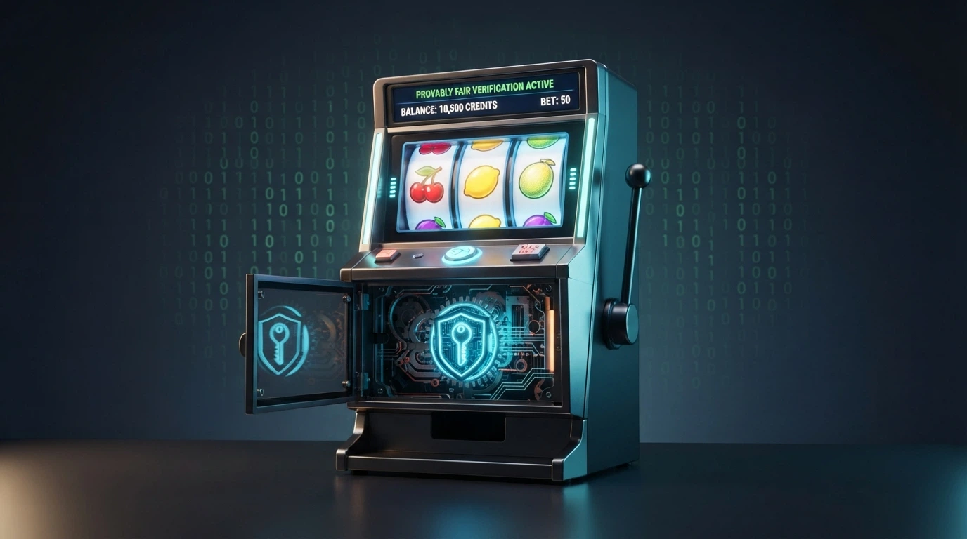 Herní automat s kryptografickým klíčem — ilustrace provably fair technologie