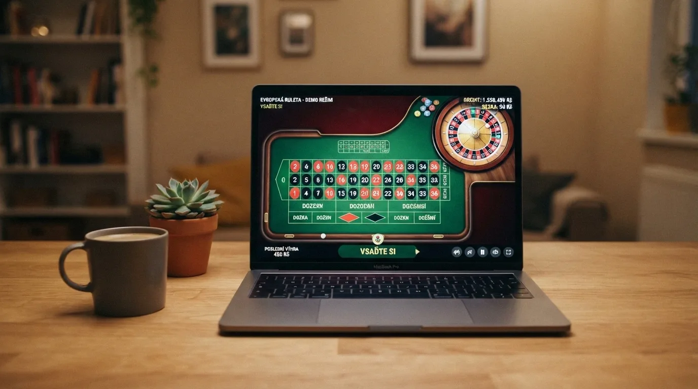 Ukázka virtuální rulety v demo režimu s fiktivním kreditem v prohlížeči