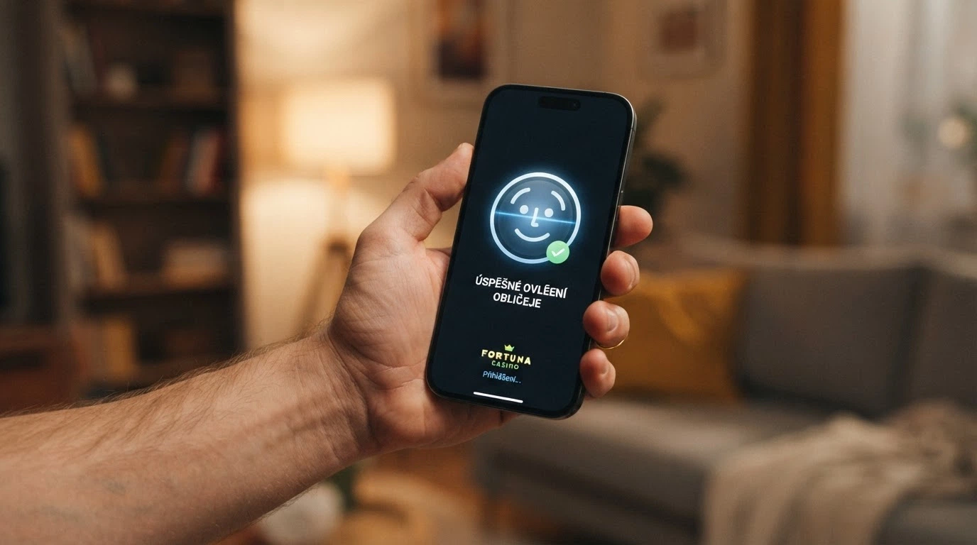 Mobilní telefon s aktivním rozpoznáváním obličeje pro vstup do kasino aplikace