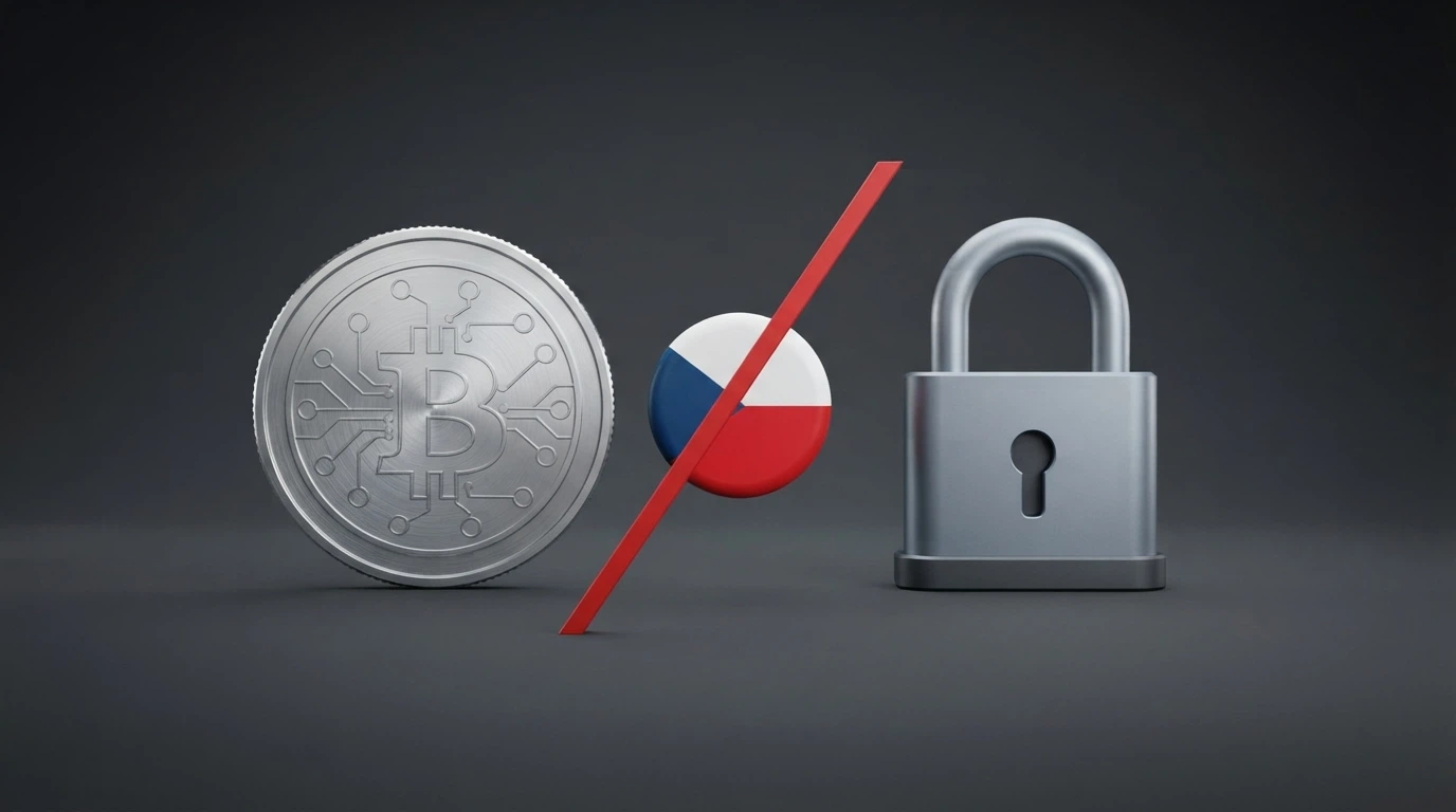 Bitcoin na obrazovce vedle loga MF ČR s křížkem mezi nimi