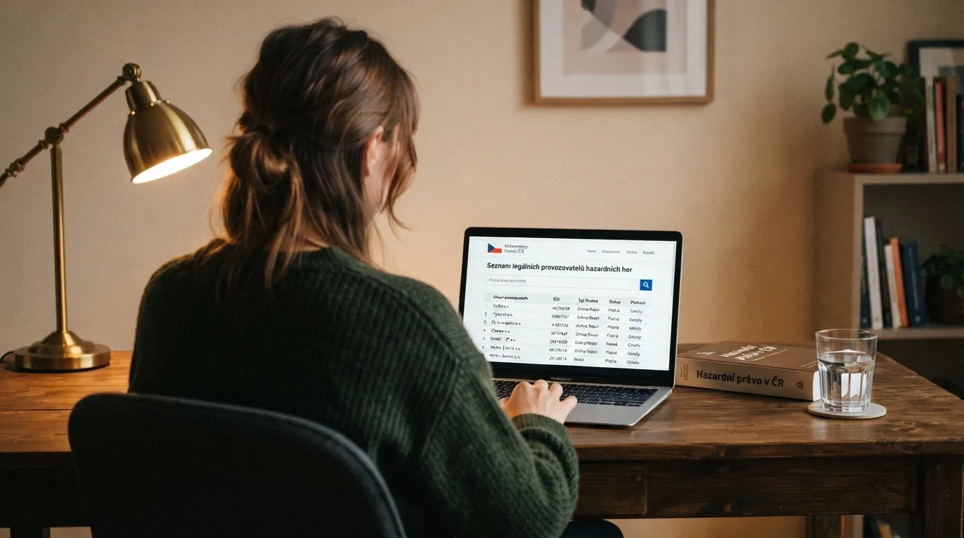 Úřední razítko Ministerstva financí ČR a logo české vlajky na pozadí webové stránky online casina