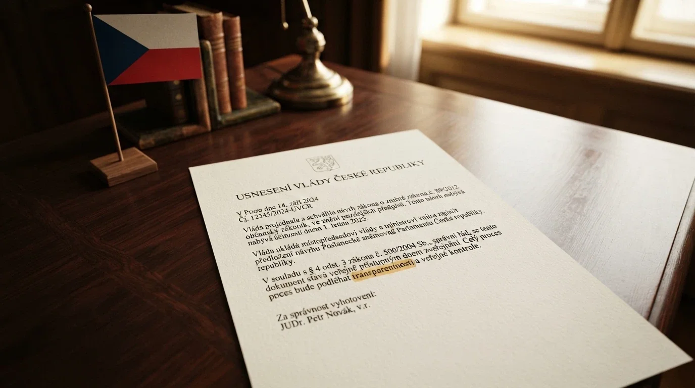Úřední dokument s hlavičkou Ministerstva financí České republiky a zvýrazněným slovem „licence“, v pozadí nenápadná česká vlajka
