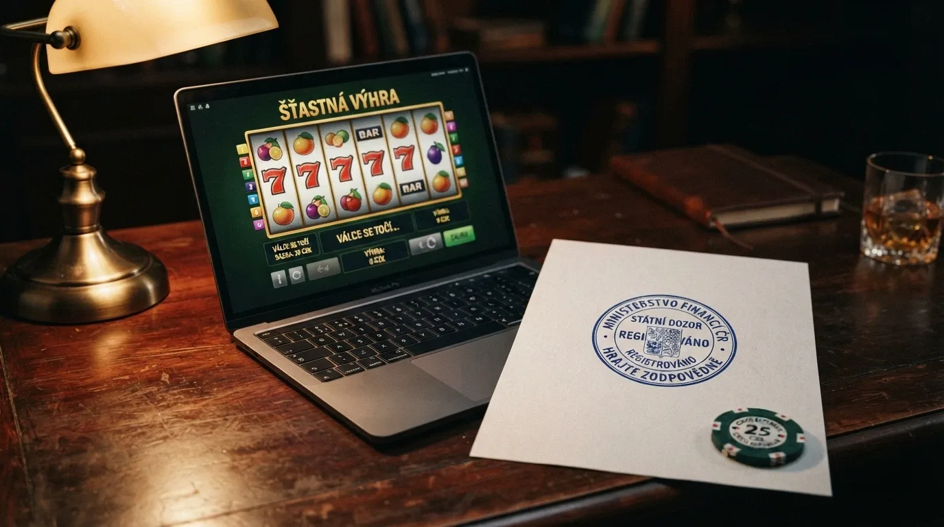 Úřední dokument nebo pečeť Ministerstva financí ČR vedle symbolu online casina