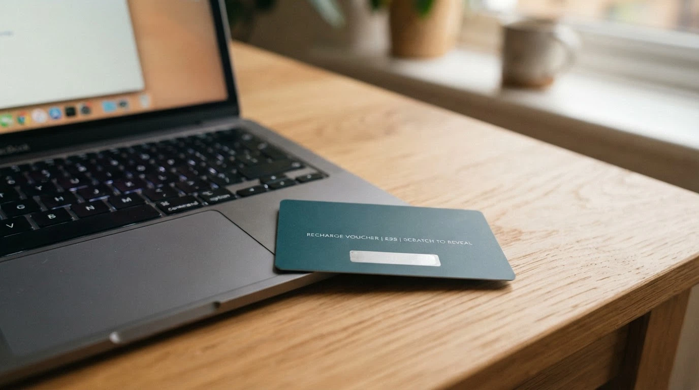 Plastová Paysafecard karta s PIN kódem položená vedle klávesnice počítače
