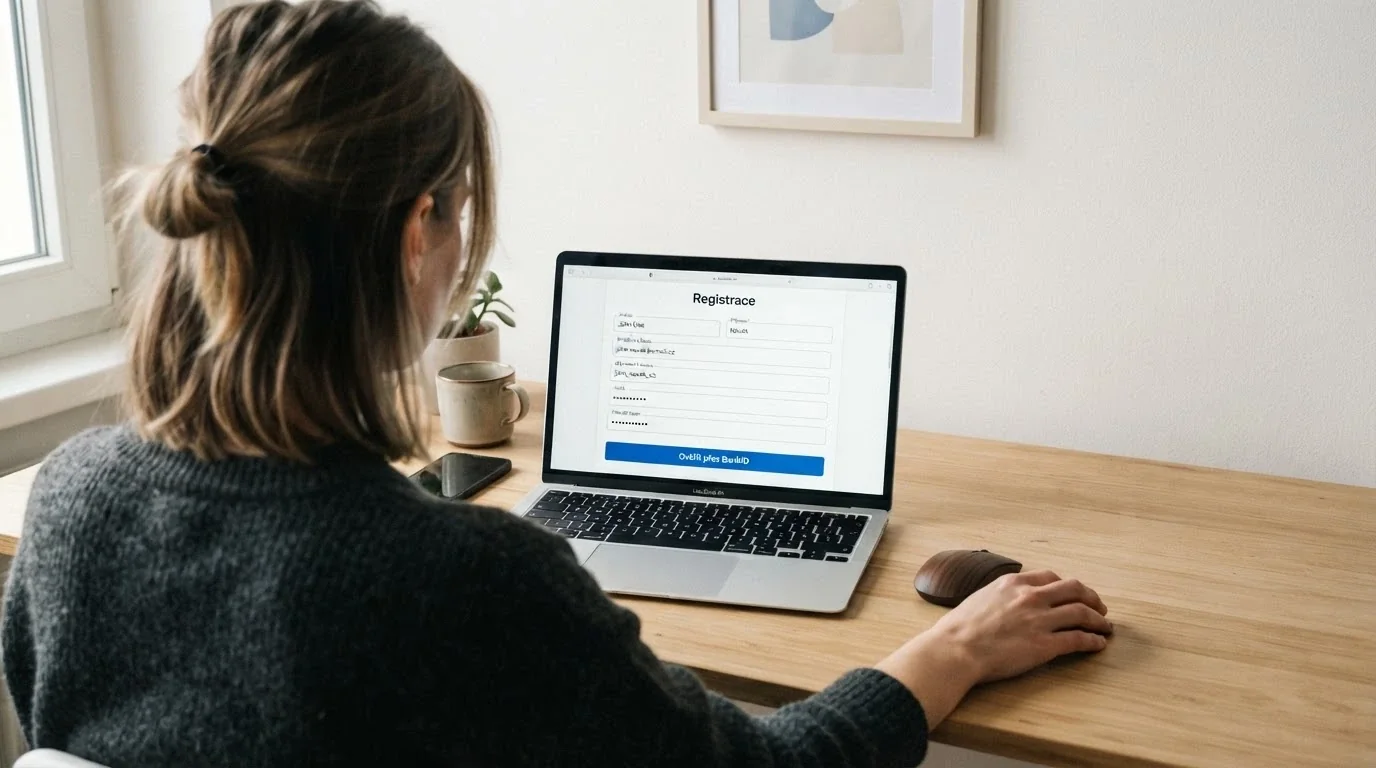 Registrační formulář českého online casina s tlačítkem pro ověření přes BankID
