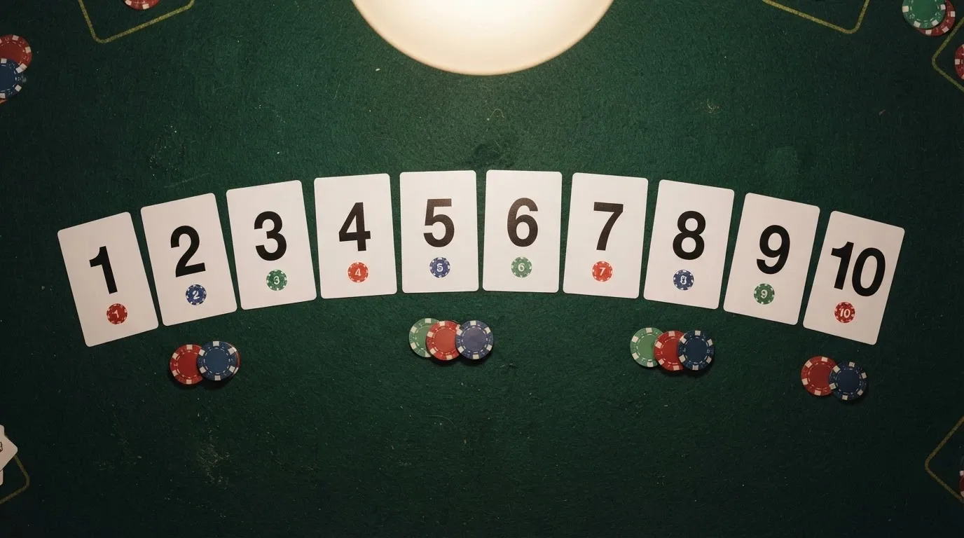 Pohled shora na stůl s rozloženými kartami symbolizujícími jednotlivá casina, každá karta nese logo a klíčové číslo bonusu