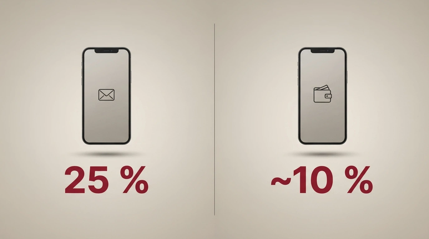Rozdělený displej: vlevo ikona SMS s poplatkem 25 %, vpravo ikona peněženky NeteraPay s poplatkem ~10 %