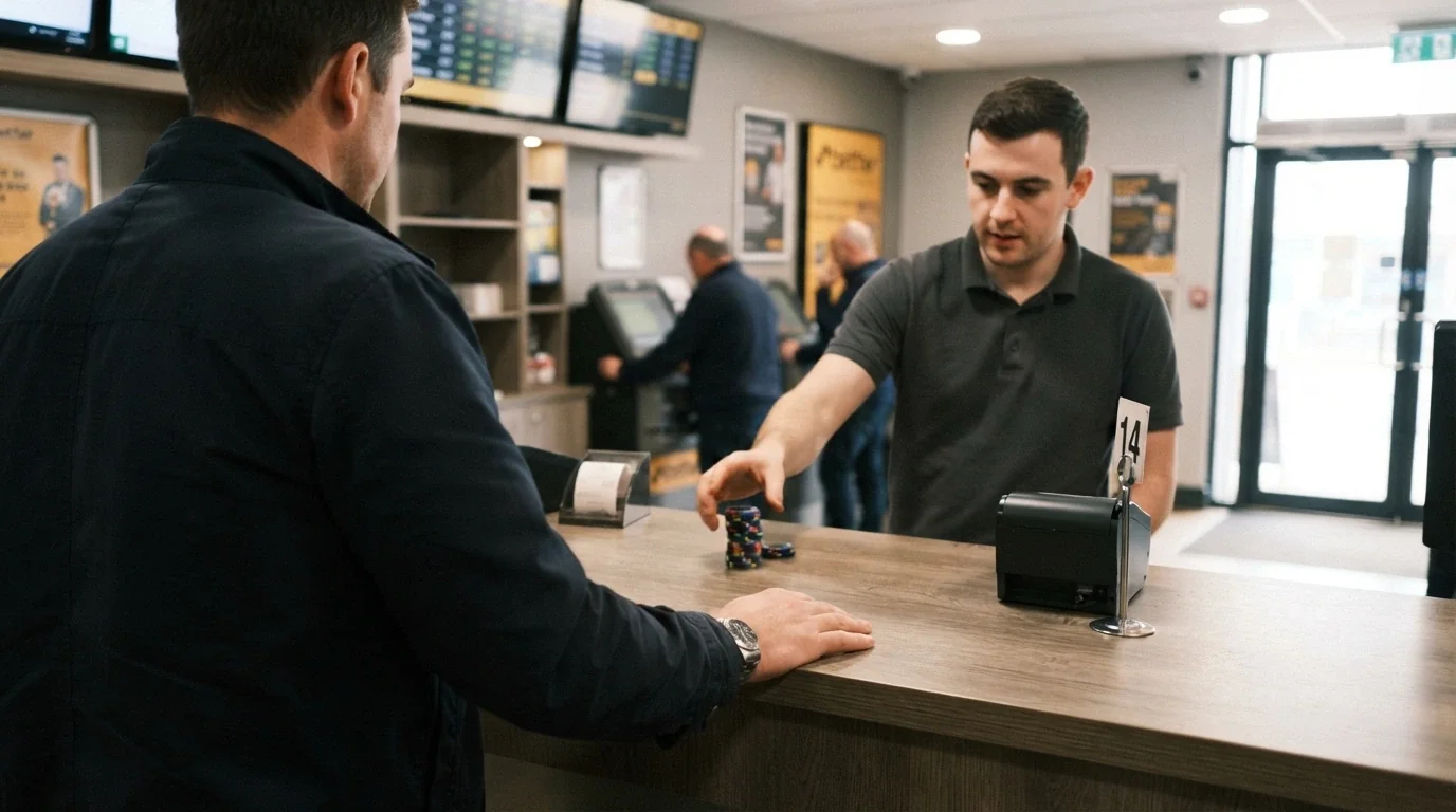 Přepážka kamenné pobočky casina s výplatou hotovosti