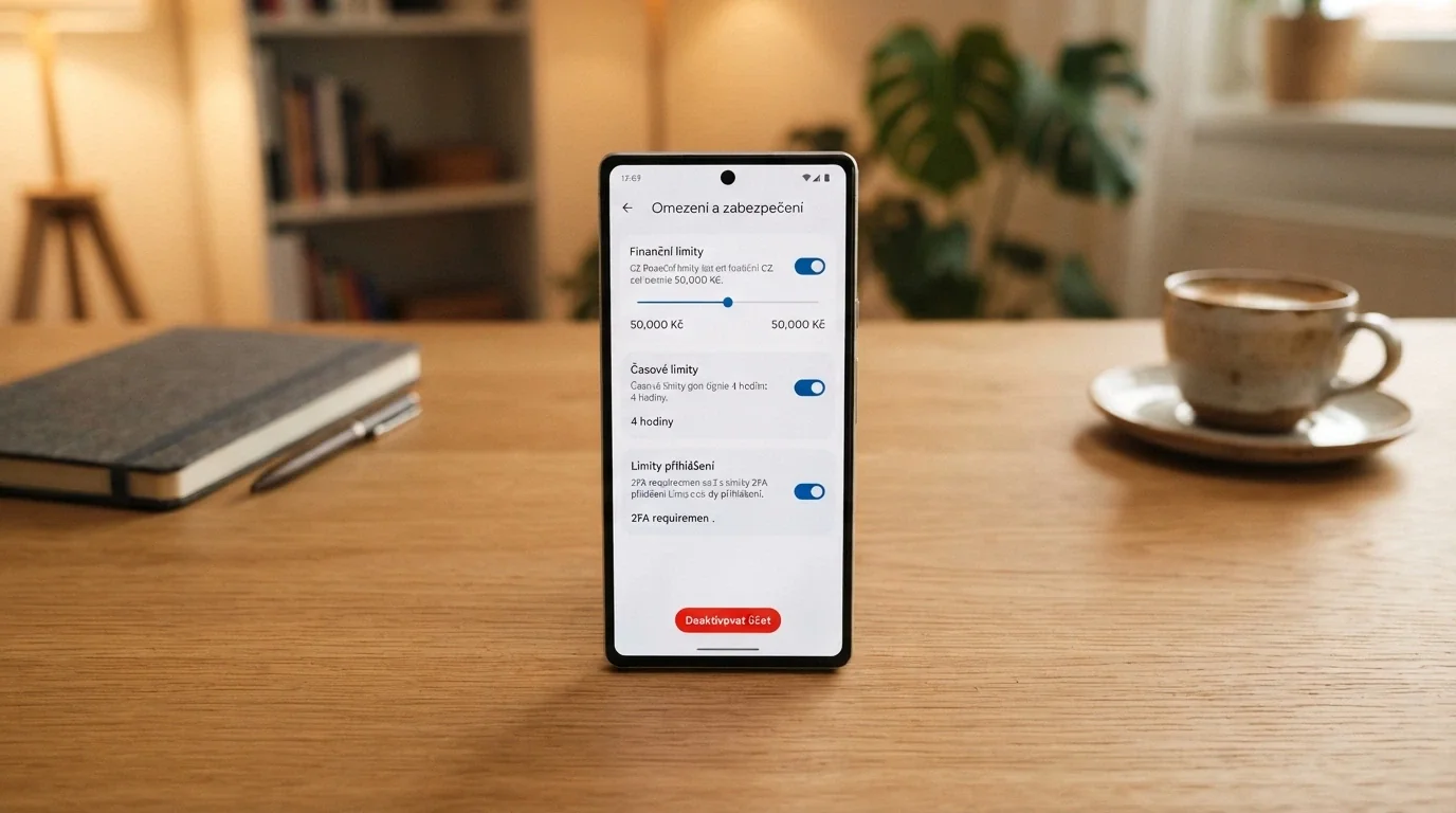 Mobilní telefon s otevřenou stránkou nastavení herních limitů a tlačítkem panic button
