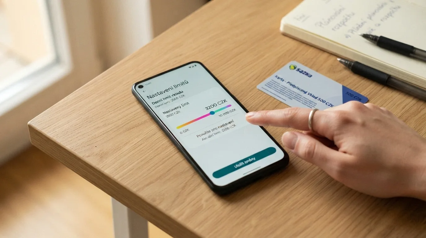 Symbolické váhy: na jedné misce Paysafecard kupón jako rozpočtový limit, na druhé ikona linky pomoci a tlačítka paniky — misky v rovnováze