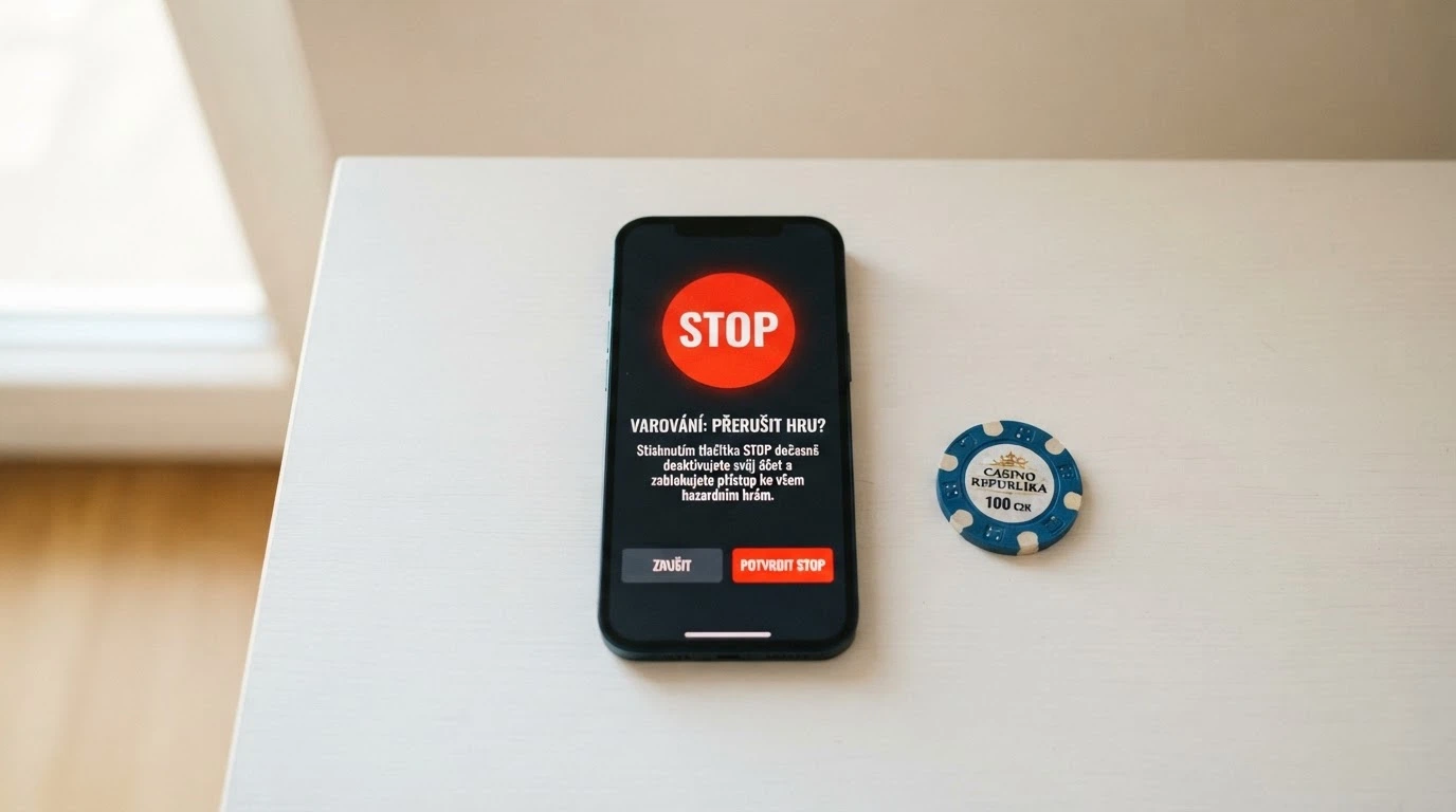 Ikona Panic Button na obrazovce casina s textem o 48hodinovém blokování